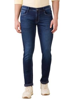 Parx - Mens Tapered Fit Dark Blue Cotton Blend Jeans