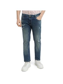 Parx - Mens Blue Tapered Fit Dark Blue Cotton Blend Jeans