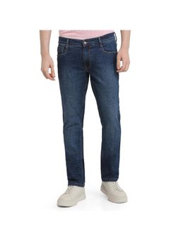 Parx - Mens Straight Fit Dark Blue Cotton Blend Jeans
