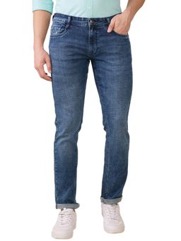 Parx - Mens Straight Fit Dark Blue Cotton Blend Jeans