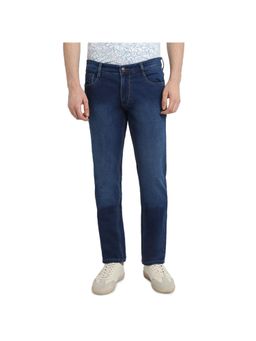 Parx - Mens Straight Fit Dark Blue Cotton Blend Jeans