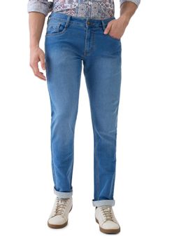 Parx - Mens Straight Fit Medium Blue Cotton Blend Jeans