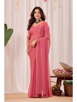 Nyri - Womens Pink Georgette Saree with Unstitched Blouse