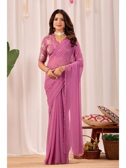 Nyri - Womens Purple Georgette Saree with Unstitched Blouse