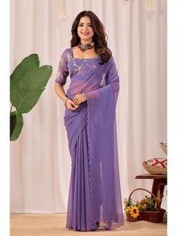 Nyri - Womens Purple Georgette Saree with Unstitched Blouse