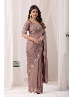 Nyri - Womens Mauve Chiffon Saree with Unstitched Blouse