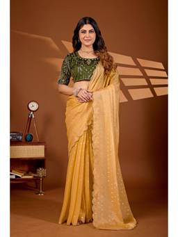 Nyri - Womens Mustard Art Silk Saree with Unstitched Blouse