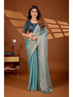Nyri - Womens Blue Art Silk Saree with Unstitched Blouse