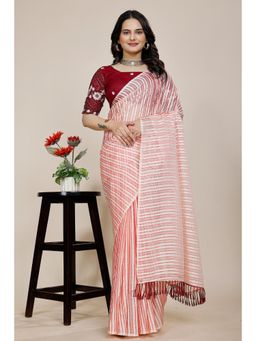 Nyri - Womens Orange Chiffon Saree with Unstitched Blouse