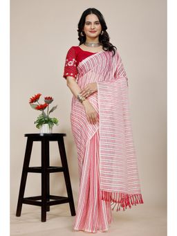 Nyri - Womens Pink Chiffon Saree with Unstitched Blouse