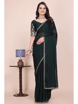 Nyri - Womens Green Chiffon Saree with Unstitched Blouse
