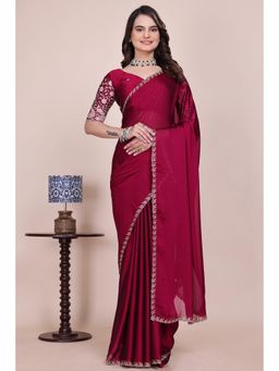 Nyri - Womens Maroon Chiffon Saree with Unstitched Blouse