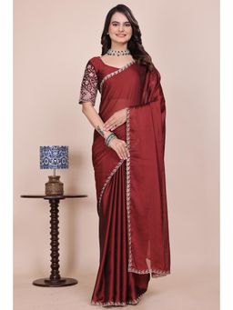 Nyri - Womens Rust Chiffon Saree with Unstitched Blouse