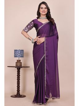 Nyri - Womens Purple Chiffon Saree with Unstitched Blouse