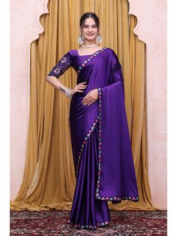 Nyri - Womens Purple Satin Saree with Unstitched Blouse