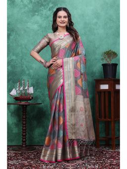 Nyri - Womens Grey Jacquard Saree