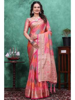 Nyri - Womens Pink Jacquard Saree