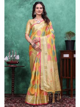 Nyri - Womens Yellow Jacquard Saree
