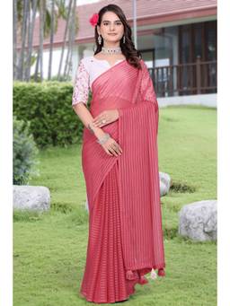 Nyri - Womens Pink Georgette Saree with Unstitched Blouse