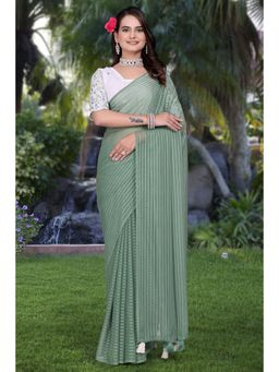 Nyri - Womens Green Georgette Saree with Unstitched Blouse