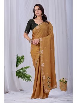 Nyri - Womens Mustard Chiffon Saree with Unstitched Blouse