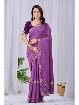 Nyri - Womens Purple Chiffon Saree with Unstitched Blouse