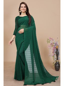 Nyri - Womens Green Georgette Saree with Unstitched Blouse