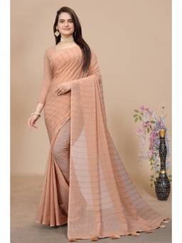 Nyri - Womens Orange Georgette Saree with Unstitched Blouse