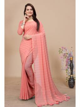 Nyri - Womens Peach Georgette Saree with Unstitched Blouse