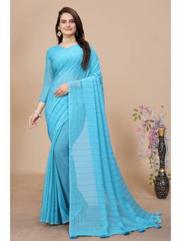Nyri - Womens Blue Georgette Saree with Unstitched Blouse