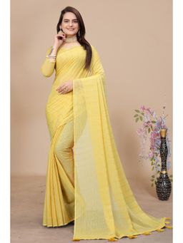 Nyri - Womens Yellow Georgette Saree with Unstitched Blouse
