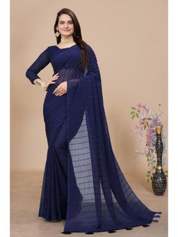Nyri - Womens Navy Blue Georgette Saree with Unstitched Blouse