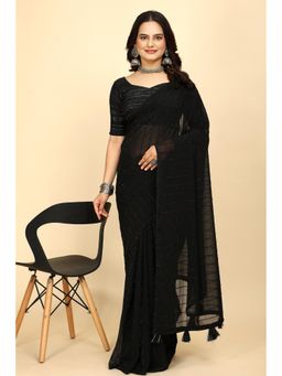 Nyri - Womens Black Georgette Saree with Unstitched Blouse