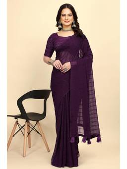 Nyri - Womens Purple Georgette Saree with Unstitched Blouse