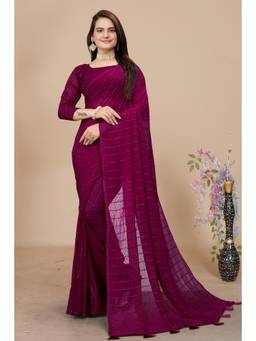 Nyri - Womens Wine Georgette Saree with Unstitched Blouse