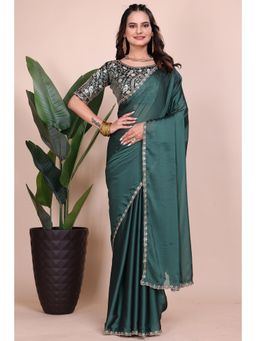 Nyri - Womens Green Georgette Saree with Unstitched Blouse