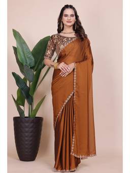 Nyri - Womens Mustard Georgette Saree with Unstitched Blouse
