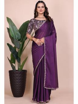 Nyri - Womens Purple Georgette Saree with Unstitched Blouse