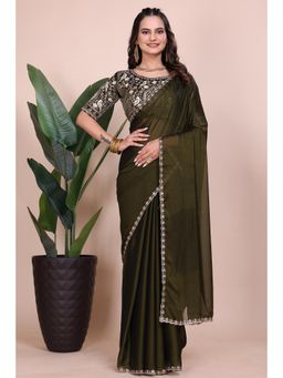 Nyri - Womens Olive Georgette Saree with Unstitched Blouse