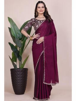 Nyri - Womens Wine Georgette Saree with Unstitched Blouse