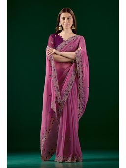 Nyri - Womens Pink Georgette Saree with Unstitched Blouse