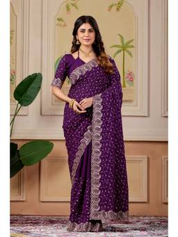 Nyri - Womens Purple Art Silk Saree with Unstitched Blouse
