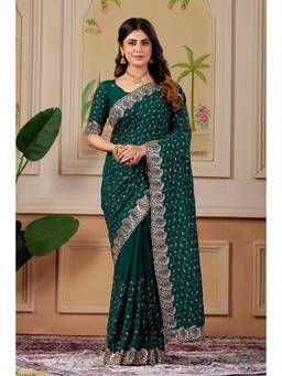 Nyri - Womens Green Art Silk Saree with Unstitched Blouse