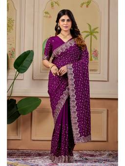 Nyri - Womens Purple Art Silk Saree with Unstitched Blouse
