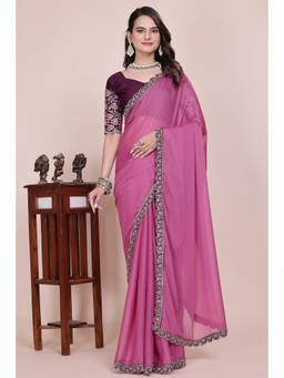 Nyri - Womens Pink Georgette Saree with Unstitched Blouse