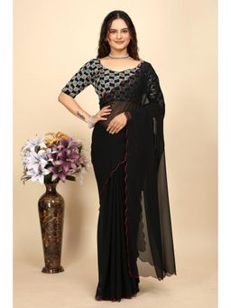 Nyri - Womens Black Georgette Saree with Unstitched Blouse