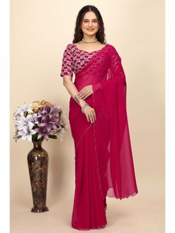 Nyri - Womens Pink Georgette Saree with Unstitched Blouse
