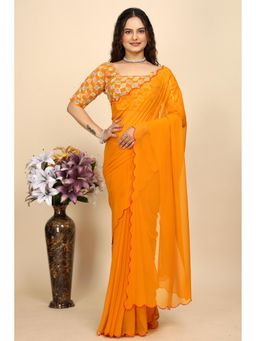 Nyri - Womens Orange Georgette Saree with Unstitched Blouse