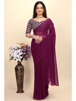 Nyri - Womens Wine Georgette Saree with Unstitched Blouse
