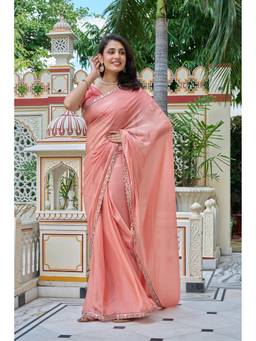 Nyri - Womens Orange Tissue Saree with Embroidered Border